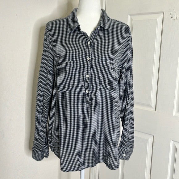 Anthropologie Velvet By Graham & Spencer Gingham Tunic Top XL Long Sleeve Preppy - Picture 1 of 15